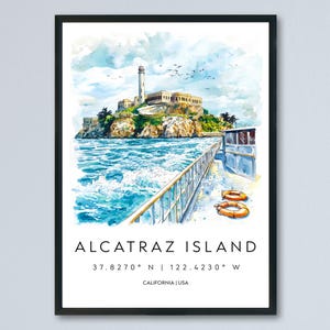 Alcatraz Island Watercolor Poster Alcatraz Travel Print San Francisco Wall Art Bay Landmark Painting Alcatraz Decor