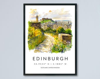 Edinburgh Watercolor Poster Edinburgh Travel Print Edinburgh Wall Art Edinburgh Cityscape Painting Edinburgh Souvenir Scotland Decor