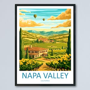 Napa Valley Travel Poster California Wall Art Vineyard Landscape Print Wine Country Illustration Napa Decor Gift Souvenir Scene