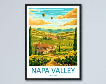 Napa Valley Travel Poster California Wall Art Vineyard Landscape Print Wine Country Illustration Napa Decor Gift Souvenir Scene