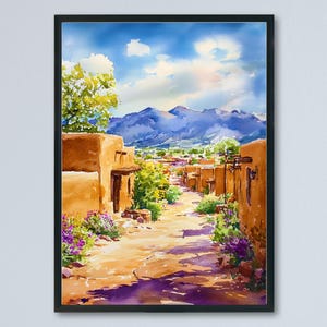 Santa Fe Aquarell Poster Wandkunst Santa Fe Wandbehang Home Décor Santa Fe Geschenk Kunstliebhaber New Mexico Kunstliebhaber Geschenk New Mexico Wandkunst