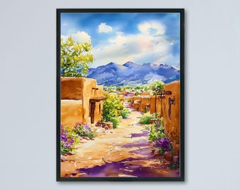 Santa Fe watercolor poster Wall Art Santa Fe Wall Hanging Home Décor Santa Fe Gift Art Lovers New Mexico Art Lover Gift New Mexico wall art