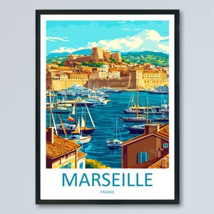 Marseille Travel Poster France Wall Art Coastal City Print Harbor View Illustration Mediterranean Decor Marseille Gift Souvenir