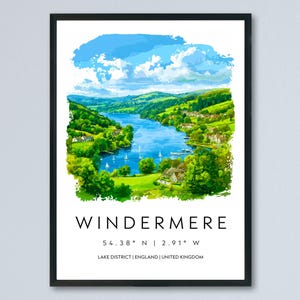 Windermere Watercolor Poster Windermere Lake District Travel Print Wall Art Windermere Home Decor Windermere Gift Art Lovers UK Lake