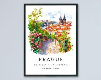 Prague Watercolor Poster Prague Travel Print Prague Wall Art Prague Cityscape Painting Prague Souvenir Czech Republic Decor