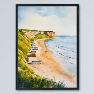 Filey Aquarell Poster Filey Reise-Druck Yorkshire Küste Wandkunst Filey Strand Dekor Küstenstadt Landschaft Nordseeküste Druck