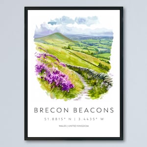 Brecon Beacons Watercolor Poster Brecon Beacons Travel Print Brecon Beacons Wall Art Wales Landscape Painting Decor
