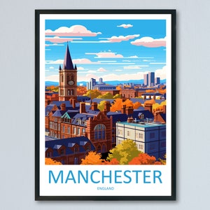Manchester Reisedruck Wandkunst Manchester Wandbehang Home Dekor Manchester Geschenk Kunstliebhaber England Kunstliebhaber Geschenk Manchester Reisekunst