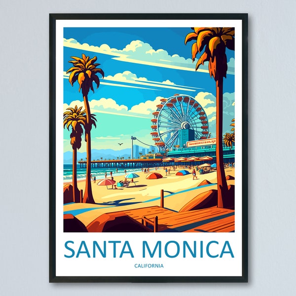 Santa Monica Reise Druck Wand Kunst Santa Monica Wandbehang Wohndekor Santa Monica Geschenk Kunstliebhaber Kalifornien Kunstliebhaber Geschenk Santa Monica