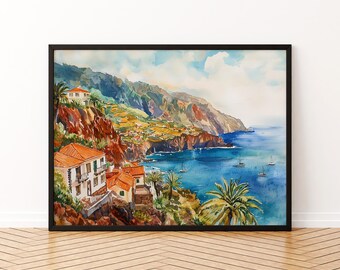 Madeira watercolor poster Wall Art Madeira Wall Hanging Home Décor Madeira Gift Art Lovers Portugal Wall Art