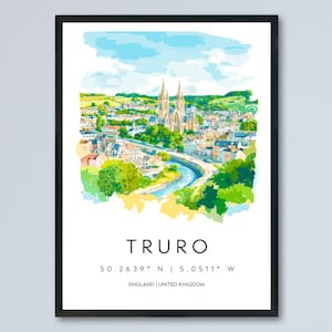 Truro Watercolor Poster Truro Cornwall Travel Print Wall Art Truro Home Decor Truro Gift Art Lovers UK Cathedral City