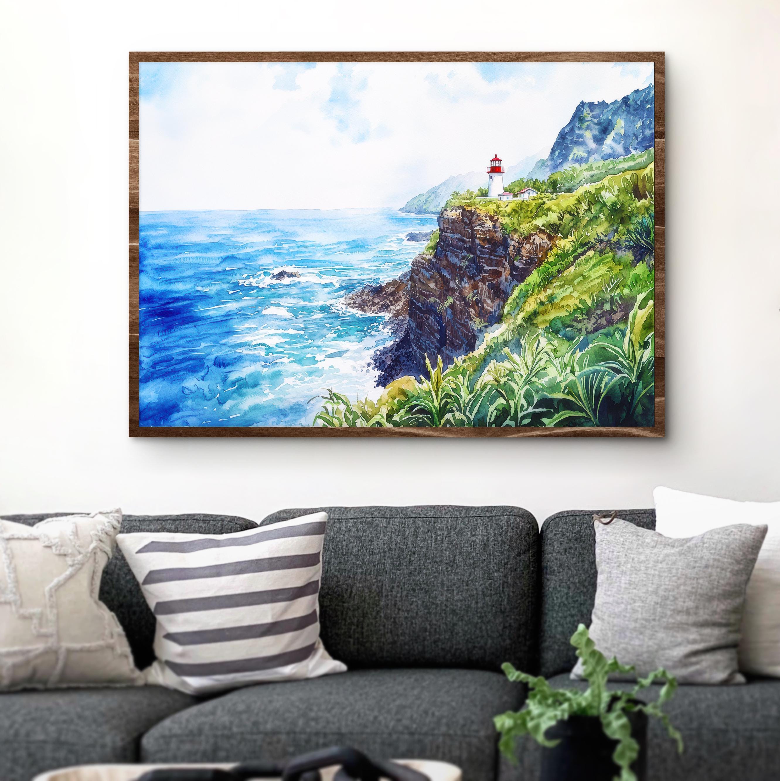 Makapuʻu Point Lighthouse Trail Hawaii Watercolor Poster Oahu