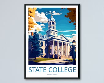 State College Travel Print Wall Art State College Wall Hanging Home Décor State College Gift Art Lovers Pennsylvania Travel Poster Art
