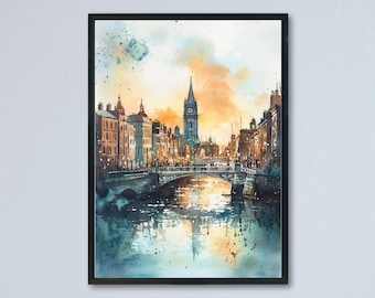 Dublin Watercolor Poster Dublin Travel Print Dublin Wall Art Dublin Cityscape Painting Dublin Souvenir Ireland Decor