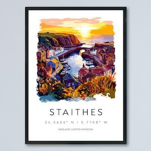 Staithes Watercolor Poster Staithes England Travel Print Wall Art Staithes Home Decor Staithes Gift Art Lovers UK Fishing Village