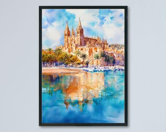 Palma de Mallorca Watercolor Poster Wall Art Palma de Mallorca Wall Hanging Home Décor Palma de Mallorca Gift Art Lovers Spain Wall Art