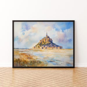 モンサンミッシェルの水彩画ポスター 壁アート モンサンミッシェル