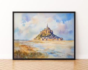 モンサンミッシェル フランス 水彩画のオリジナルアートプリント