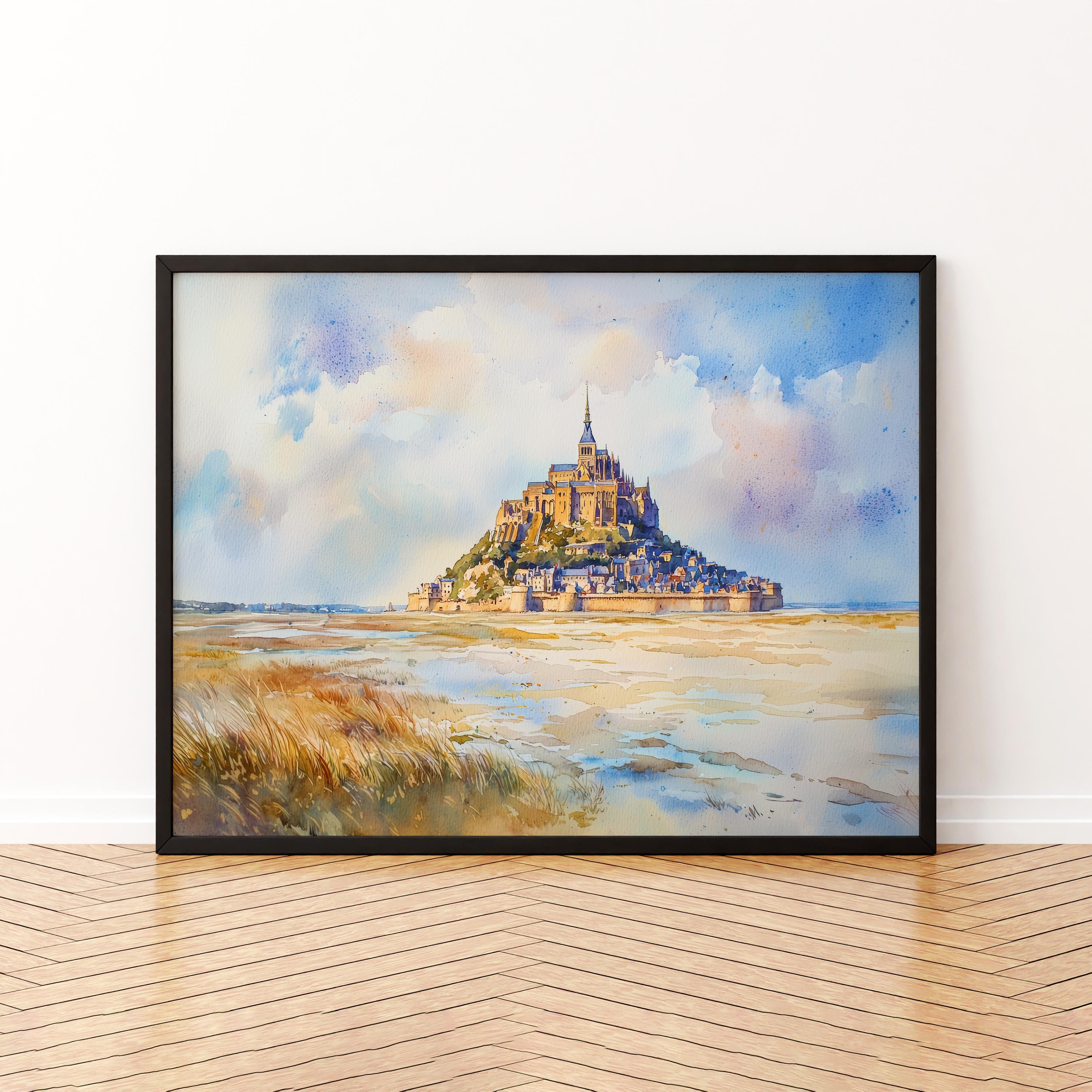 モンサンミッシェルの水彩画ポスター 壁アート モンサンミッシェル