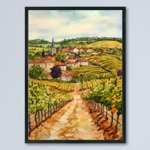 Burgund Aquarell Poster Burgund Reise Druck Frankreich Wand Kunst Burgund Dekor Weinberg Szene Französische Landschaft Landschaft Wein Region