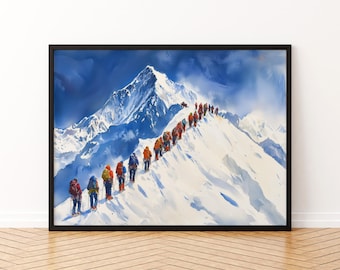 Poster acquerello del Monte Everest, stampa di viaggio sul Monte Everest, dipinto di montagna himalayana, paesaggio, arte murale, souvenir del Nepal