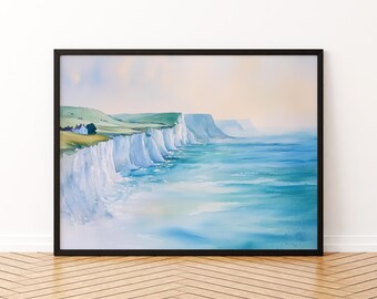 South Downs England Watercolor Poster South Downs Travel Print Countryside Landscape Painting Wall Art UK Souvenir