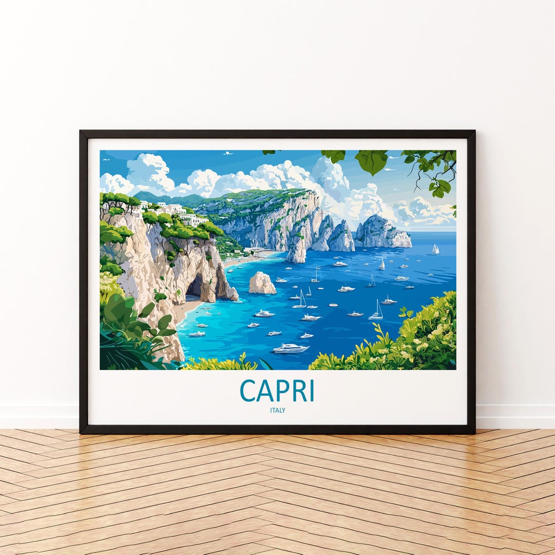 Capri Italy Landscape Travel Poster Scenic Island Coastline Wall Art ...