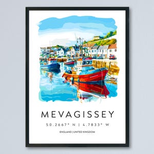 Mevagissey Watercolor Poster Mevagissey Cornwall Travel Print Wall Art Mevagissey Home Decor Mevagissey Gift Art Lovers UK Fishing Village