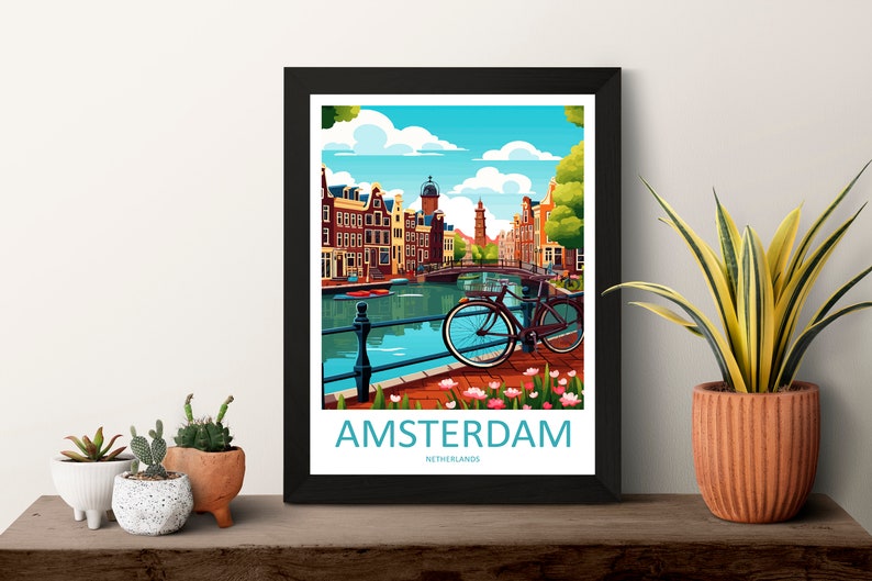 Amsterdam Travel Print Wall Art Amsterdam Wall Hanging Home Décor Amsterdam Gift Art Lovers Netherlands Art Lover Gift Amsterdam Decor image 2