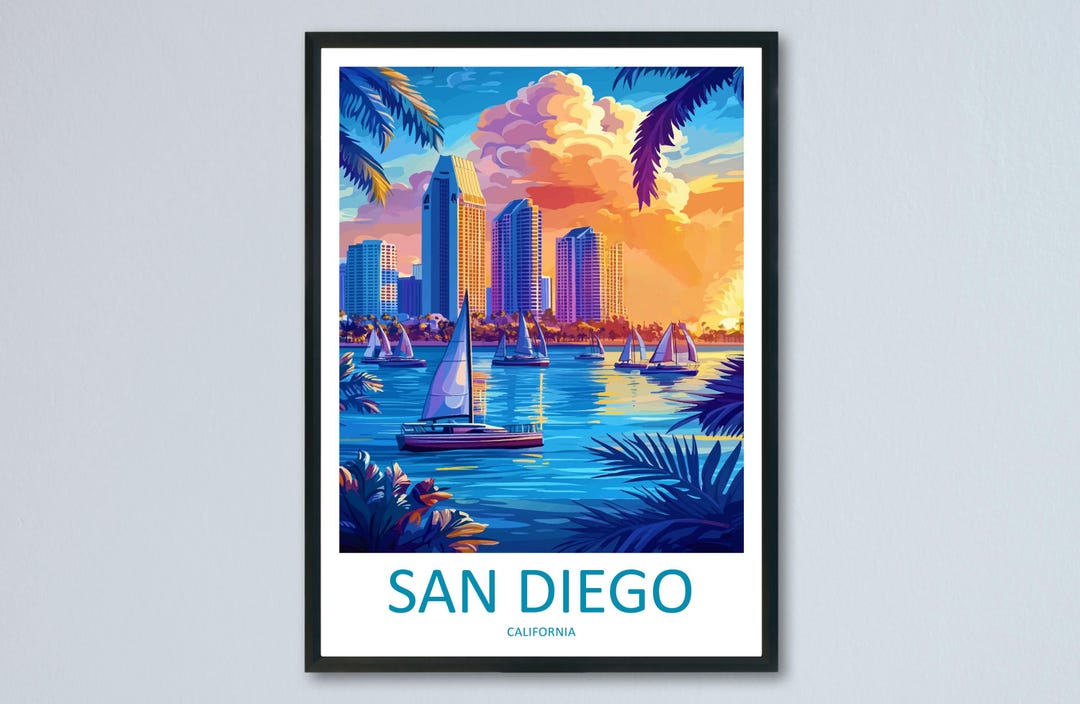San Diego Travel Poster California Wall Art Coastal City Print Ocean ...