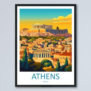 Athens Travel Poster Greece Wall Art Acropolis Cityscape Print Urban Decor Greece Gift Souvenir Scene Europe Ancient Landmark Art
