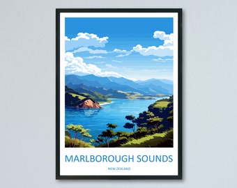 Impresión de viaje de Marlborough Sounds, arte de pared, colgante de pared de Marlborough Sounds, decoración del hogar, regalo de Marlborough Sounds, amantes del arte, amante del arte de Nueva Zelanda