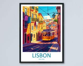 Lisbon Travel Poster Portugal Wall Art City View Print Tram Scene Illustration Alfama Decor Lisbon Gift Souvenir Travel Poster