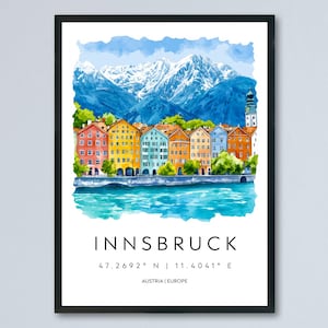Innsbruck Watercolor Poster Wall Art Innsbruck Wall Decor Home Décor Innsbruck Gift Austria Art Lover Gift, Travel Souvenir Print