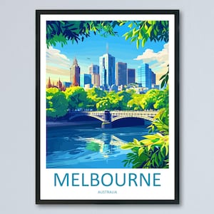 Melbourne Travel Print Australia Wall Art Melbourne City Poster Skyline Decor Gift for Urban Lover Street Art Architecture Print