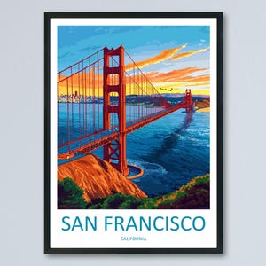 San Francisco Travel Poster California Wall Art Golden Gate Print City View Illustration Bay Area Decor San Francisco Gift Souvenir