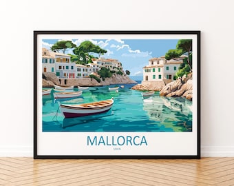 Mallorca Spain Landscape Travel Poster Scenic Island Coastline Wall Art Mediterranean Beaches Print Europe Decor Beautiful Mallorca Artwork