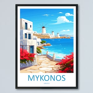 Stampa da parete con motivo di viaggio a Mykonos, Grecia, decorazione da parete per la casa, regalo a Mykonos, per amanti dell'arte, stampa artistica da parete, poster da parete a Mykonos, Grecia.
