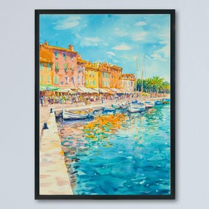 Saint Tropez Aquarell Poster Saint Tropez Reisedruck Frankreich Wandkunst Saint Tropez Dekor Küstenszene Riviera Stadt Meerdruck