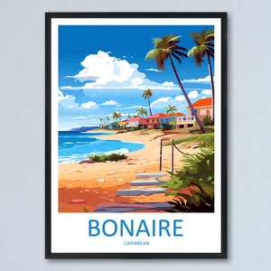Impresión de viaje a Bonaire, arte de pared, colgante de pared de Bonaire, decoración del hogar, regalo de Bonaire, arte de pared para amantes del arte, póster con impresión de viaje al Caribe