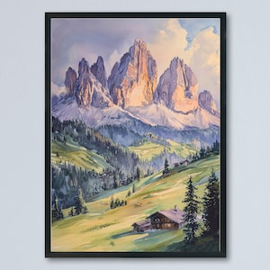 Dolomites Watercolor Poster Dolomites Travel Print Dolomites Wall Art Dolomites Landscape Painting Italy Mountain Decor