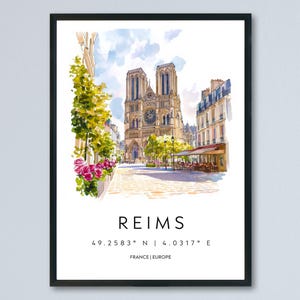 Reims Watercolor Poster Reims Wall Art Reims Travel Print Reims City Decor Reims France Painting Reims Cathedral Poster