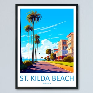 St Kilda Beach Travel Print Wall Art St Kilda Beach Wall Hanging Home Décor St Kilda Beach Gift Art Lovers Wall Art Australia Poster Deco