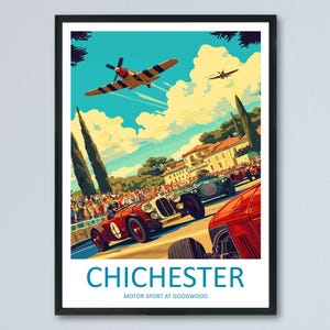 Chichester Goodwood Motor Sport Poster England Wall Art Circuit Race Car Print Urban Decor UK Gift Souvenir Scene British Landmark Art