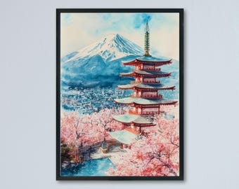 富士山の絵画 日本 水彩画 アートプリント 山 日の出 風景 壁アート