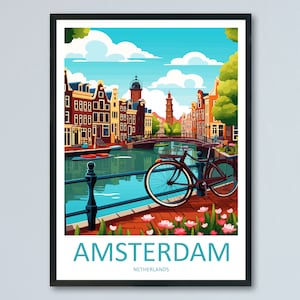 Amsterdam Travel Print Wall Art Amsterdam Wall Hanging Home Décor Amsterdam Gift Art Lovers Netherlands Art Lover Gift Amsterdam Decor image 1