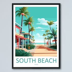 South Beach Travel Print Wall Art South Beach Wall Hanging Home Décor South Beach Gift Art Lovers Texas Art Lover Gift Texas