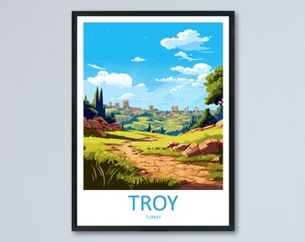 Impresión de viaje de Troya Arte de pared Colgante de pared de Troya Decoración del hogar v Regalo Amantes del arte Regalo para amantes del arte de Turquía Ciudad de Troya Viaje a Turquía