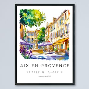 Aix en Provence Watercolor Poster Travel Print France Wall Art Aix en Provence Decor City Scene Lavender Market French Town View Print