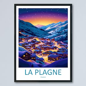 La Plagne Travel Poster France Wall Art Ski Resort Print Alpine View Illustration Snowy Mountain Decor La Plagne Gift Souvenir
